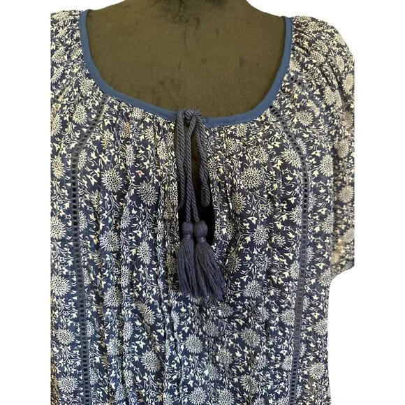 💖MSN Suit Blue Floral Bohemian Tunic Top With Tassel Detail - Size S - Picture 2 of 7